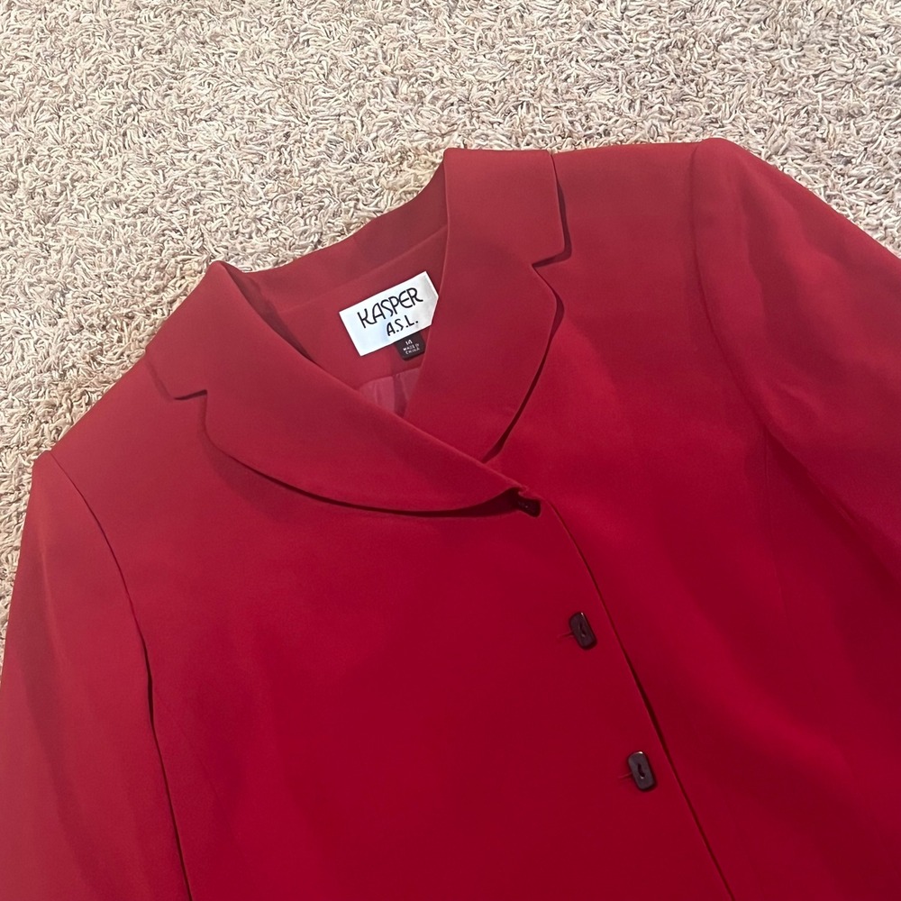 Kasper‎ ASL Red Blazer Women's 14 Button Front Notched Lapel Lined Career Jacket